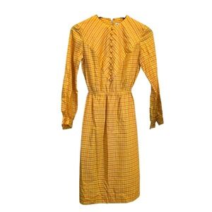 Sue‎ Brett Plaid Dress Long Sleeve Button Front Vintage Yellow Orange xxs/xs